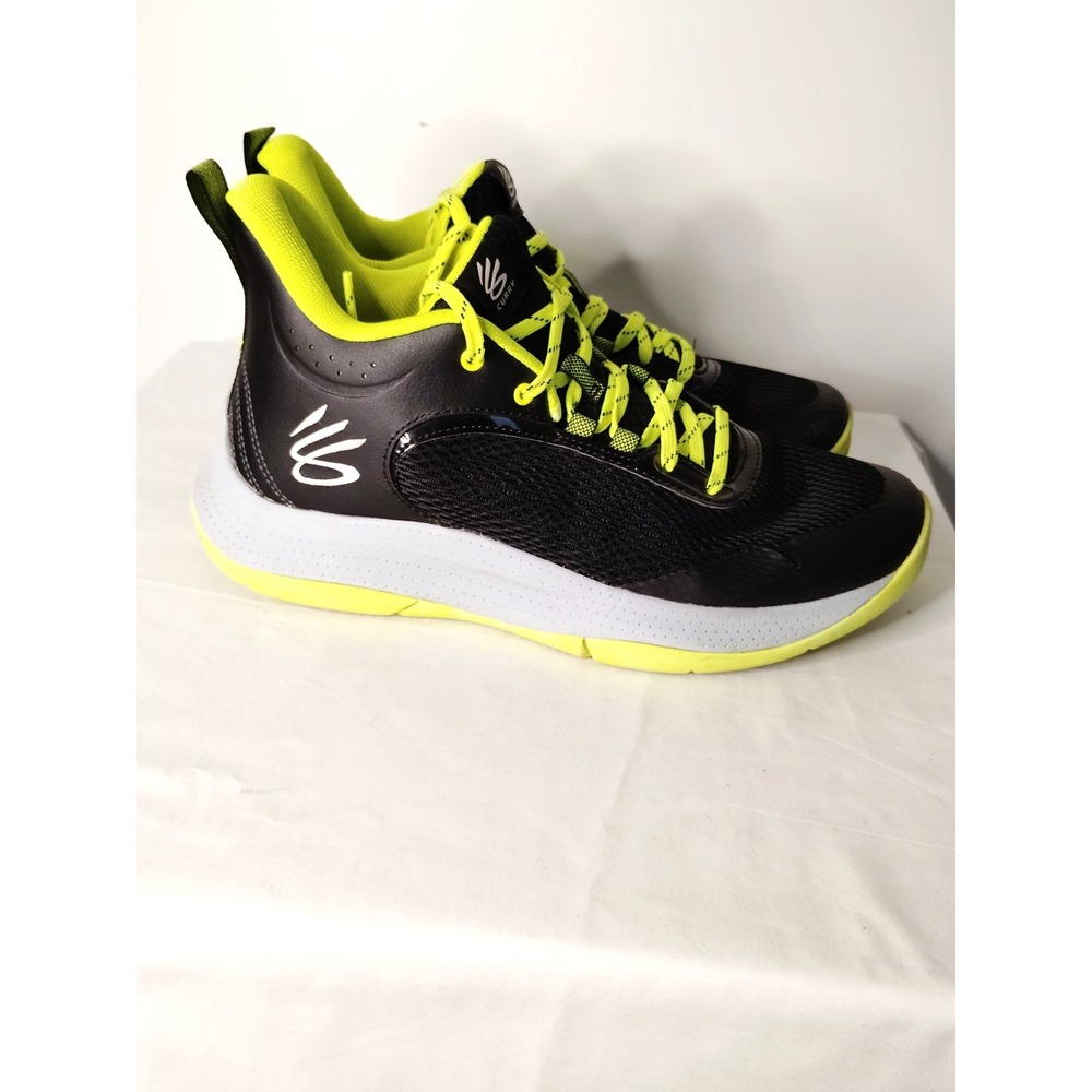 Under Armour Curry 3Z6 Men's 9 WM 10.5 Black NEON Green Basketball Shoes Sneaker
